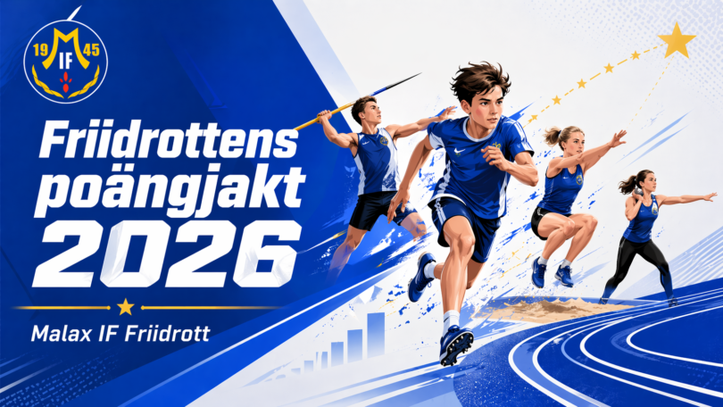 Friidrottens poängjakt 2026 AI generead bild på friidrottare som kastar spjut, löper, hoppar längd och stöter kula.